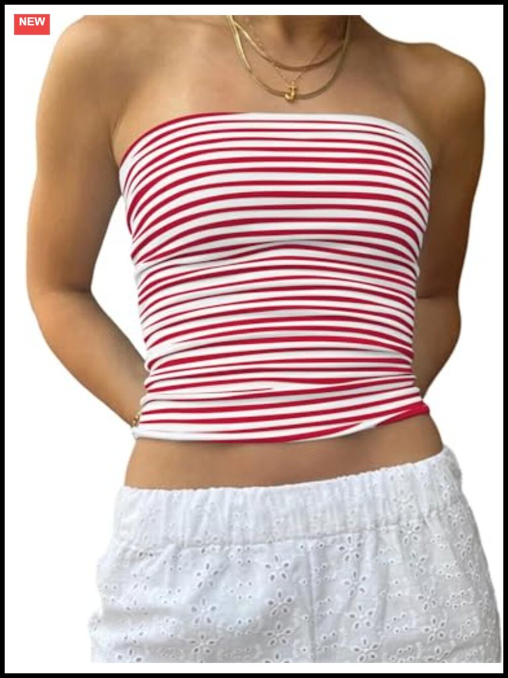 Women's Y2K Striped Tube Top Backless Crop Tank Strapless Bandeau Cami